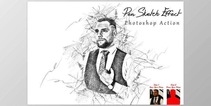Pen Sketch Effect Photoshop Action CreativeMarket - 10183999