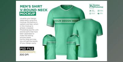 T-Shirt Round V-Neck Mockup CreativeMarket - 7250116