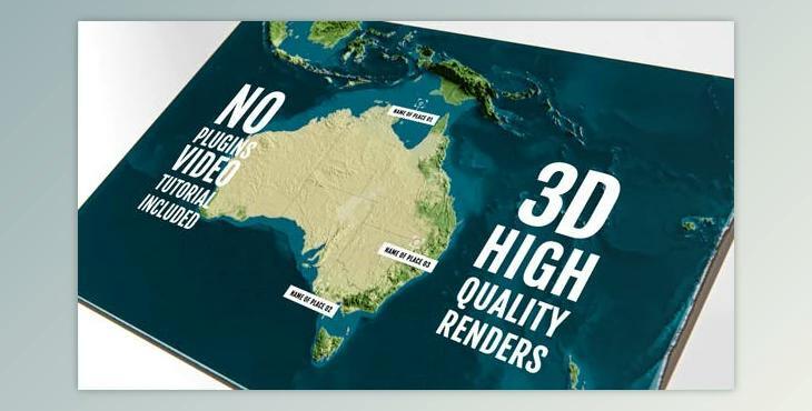 3D Physical Map – Australia and Oceania (Videohive 44742052) - AE Project