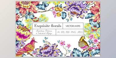 Exquisite Floral Print in 2 Repeats By TSTUDIO (PSD, PNG, JPEG, EPS)