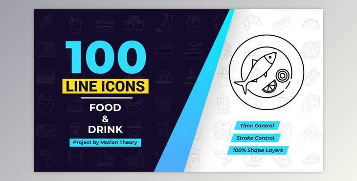 100 Food & Drink Line Icons (Videohive 40108193) - AE Project