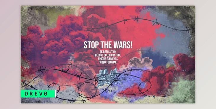 Stop the WARS/ Terror/ World War Trailer/ Barbed Wire/ Bomb/ Explosions/ Smoke/ Ruins/ Crisis/ Death (Videohive 29398538)