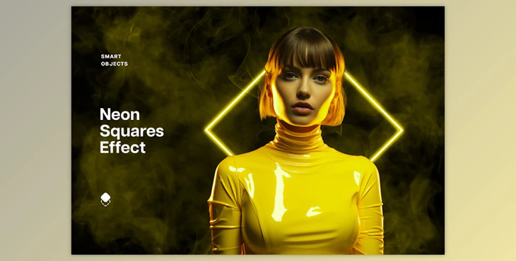 Yellow Neon Squares Effect - 92056975
