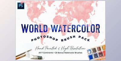 World Watercolor PS Brush Pack CreativeMarket-5246605 - PNG, ABR