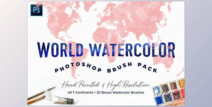World Watercolor PS Brush Pack CreativeMarket-5246605 - PNG, ABR