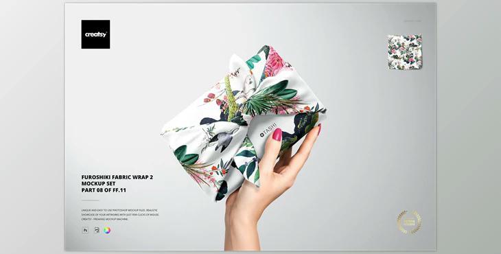 Furoshiki Fabric Wrap 2 Mockup Set CreativeMarket-5324316 For PS