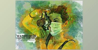 Watercolor Sketch Painting Ps Action CreativeMarket-5157273 (ATN, PAT, PDF, ABR)