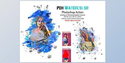 Pen Watercolor Photoshop Action CreativeMarket-5877779 (ABR, ATN, PAT)