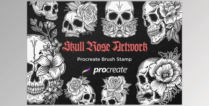 30 Skull Rose Floral Procreate Brush CreativeMarket - 7556753