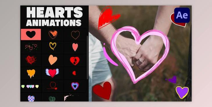 Cartoon Hearts Stickers for After Effects (Videohive 36046457) - AE Project