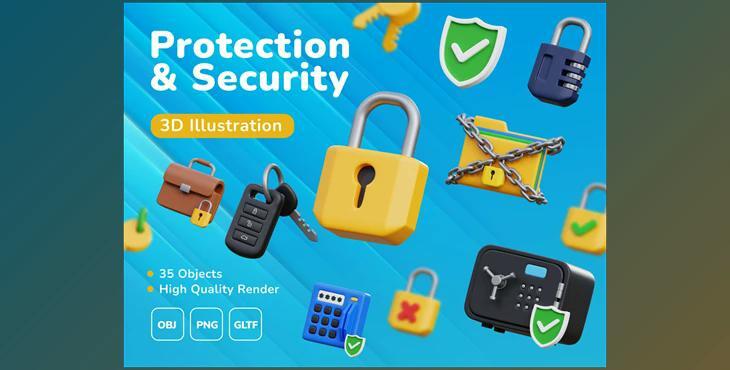 UI8 – Protection & Security 3D Icon Set