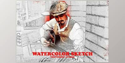 Watercolor Sketch Photoshop Action CreativeMarket-6317739 (ABR, ATN)