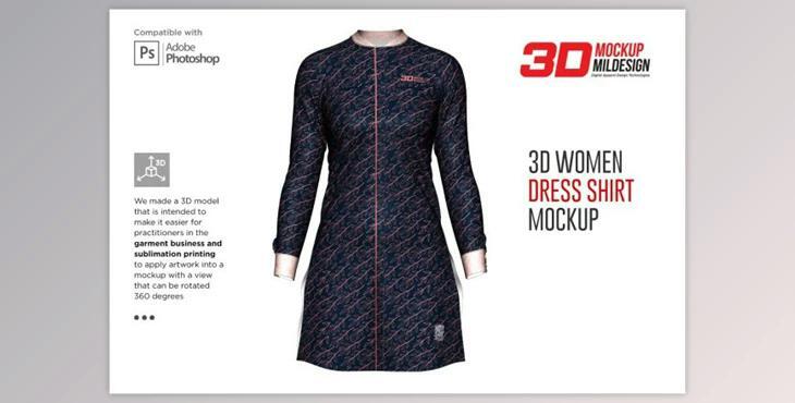 3D Women Dress Shirt LS Mockup By Mildstudio (PSD)