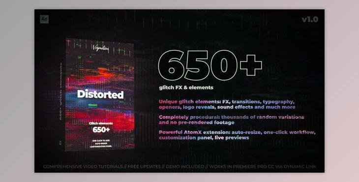 650+ Glitch Elements v1.1 (Videohive 29662551) - AE Project