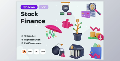 Stock Finance V2 3D Icon Pack KXGAVYM