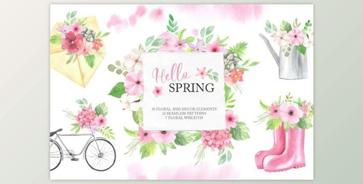 Watercolor Spring Floral Collection (PNG, JPG)