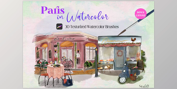 Paris in Watercolor for Procreate CreativeMarket - 6289406