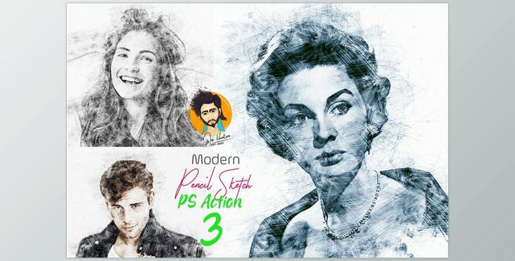 Artistic Pencil Sketch PS Action CreativeMarket-5442874 (ATN, PAT, ABR)