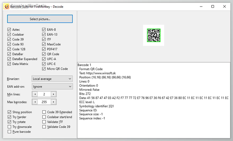 Winsoft Barcode Suite for FireMonkey v2.9 for Delphi & CB XE2-12 Athens Full Source