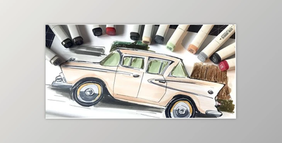 Start Urban Sketching And Draw A Vintage Car Using Professional Markers!