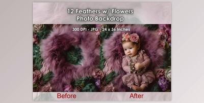 12 Feathers W/ Flowes Photo Backdrop JPG