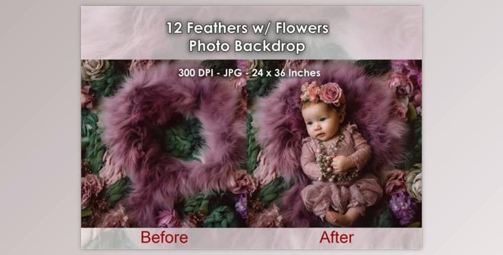 12 Feathers W/ Flowes Photo Backdrop JPG
