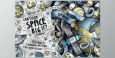 Space Cartoon Doodle Big Pack – CreativeMarket 2270592 (PNG, JPG, EPS, PSD)