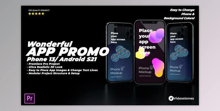 Wonderful App Promo - App Demonstration Video - 3d Mobile Mockup Kit - Premiere Pro - Videohive 34095720