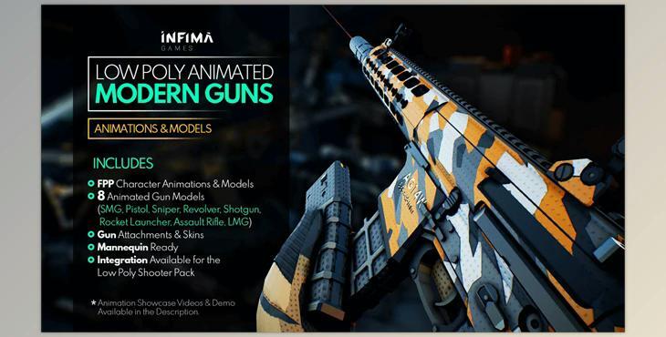 Unreal Engine - Animations Low Poly Animated - Modern Guns Pack (Engine version 4.26-4.27, 5.0-5.3)