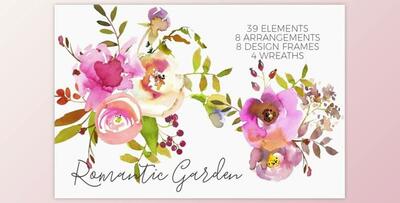 Romantic Pink Watercolor Flowers By whiteheartdesign (PNG, JPEG)
