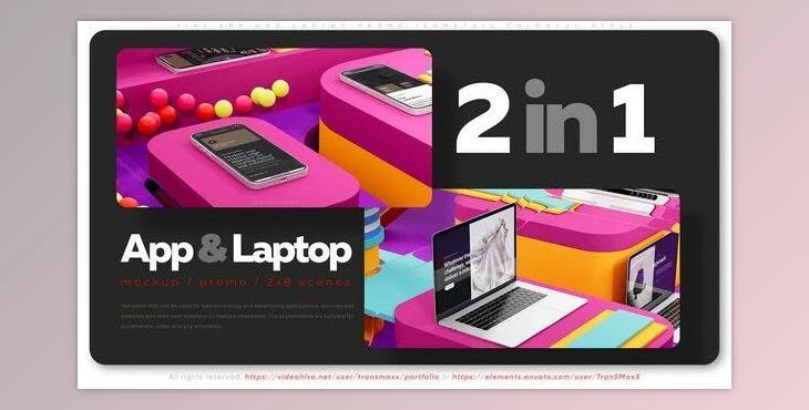 2in1 App and Laptop Promo Isometric Colorful Style (Videohive 38859666) - AE Project