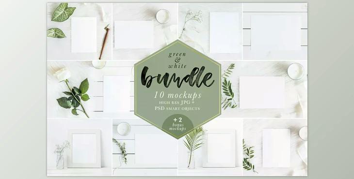 Green & White Mockups Bundle + Bonus CreativeMarket – 1485171