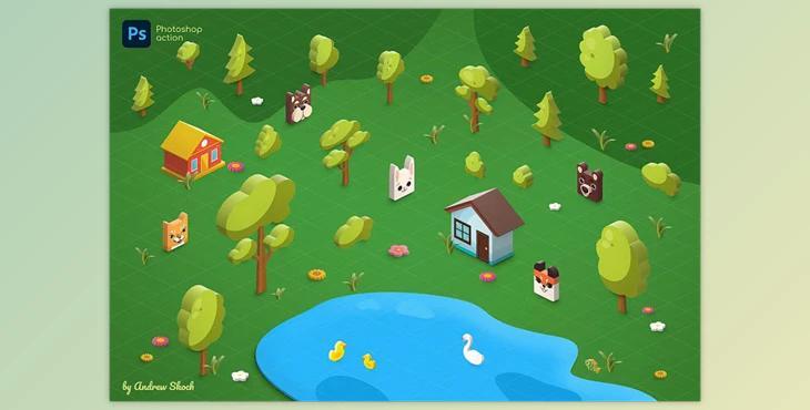 Isometric illustration PS action Creative Market - 92146029