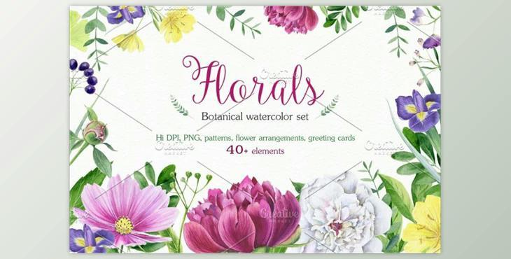 Florals watercolor set By Elegantia (PNG, JPEG)