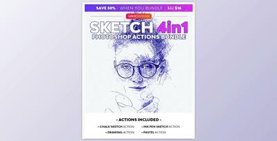 Sketch 4in1 Photoshop Actions Bundle GraphicRiver-29408321