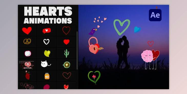 Cartoon Animated Hearts Stickers for After Effects (Videohive 36049040) - AE Project