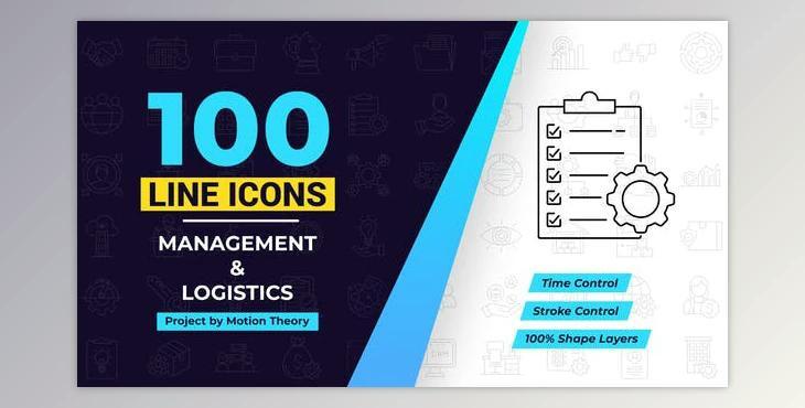 100 Management Line Icons (Videohive 40108198) - AE Project