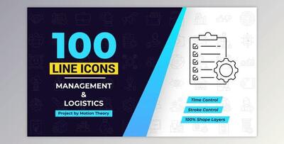 100 Management Line Icons (Videohive 40108198) - AE Project