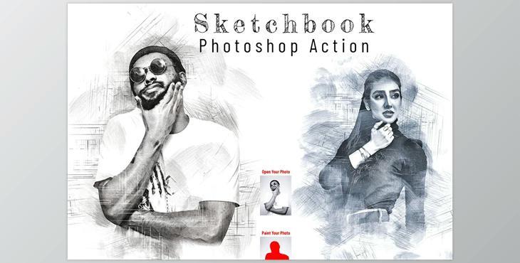 Sketchbook Photoshop Action CreativeMarket - 7087403