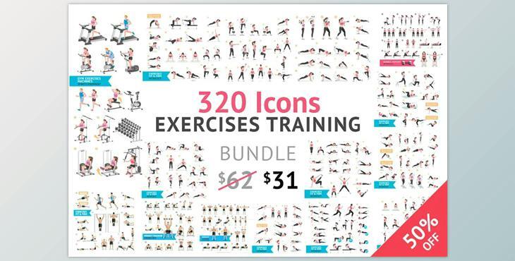 Fitness Aerobic and Exercises Icons, CreativeMarket-1063017