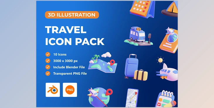 UI8 – Travel 3D Icon Pack