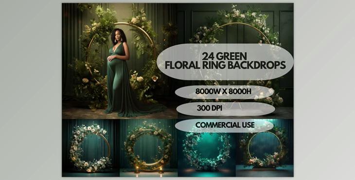24x Green Floral Ring Maternity Backdrop