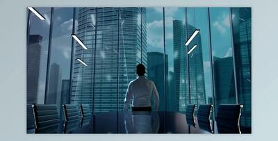 Content Marketing Businessman Working in Office Among Skyscrapers Hologram Concept (Videohive 47612140)