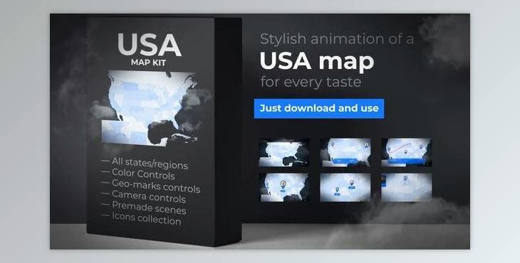 USA Map United States of America with States (VideoHive 23986214) - AE Project