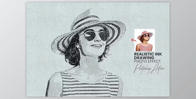 Realistic Ink Drawing Photo Effect - 92466887