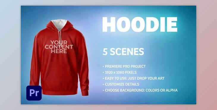 Hoodie - 5 Scenes Mockup Template - Animated Mockup PREMIERE - Videohive 34082291