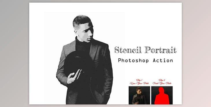Stencil Portrait Photoshop Action Creativemarket - 14494546