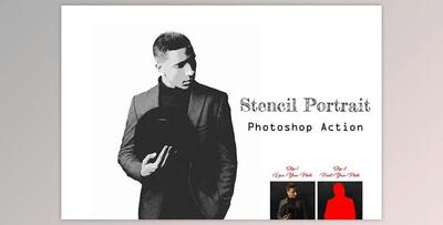 Stencil Portrait Photoshop Action Creativemarket - 14494546
