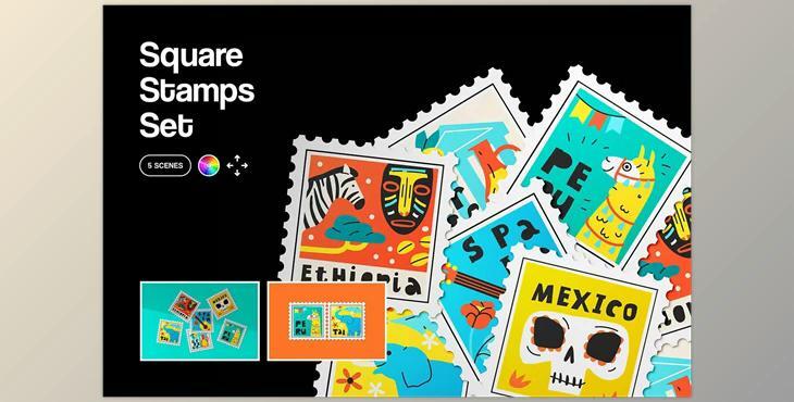 Square Stamps Mockup Set - 256624322