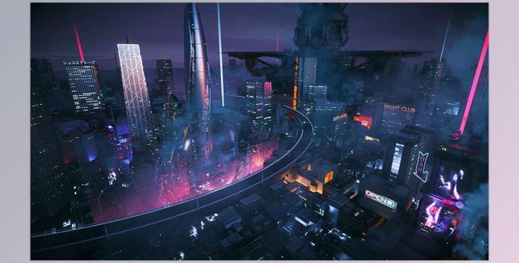 C4D Octane render Cyberpunk city Magic Wonder Skyscrapers CBD japan neon